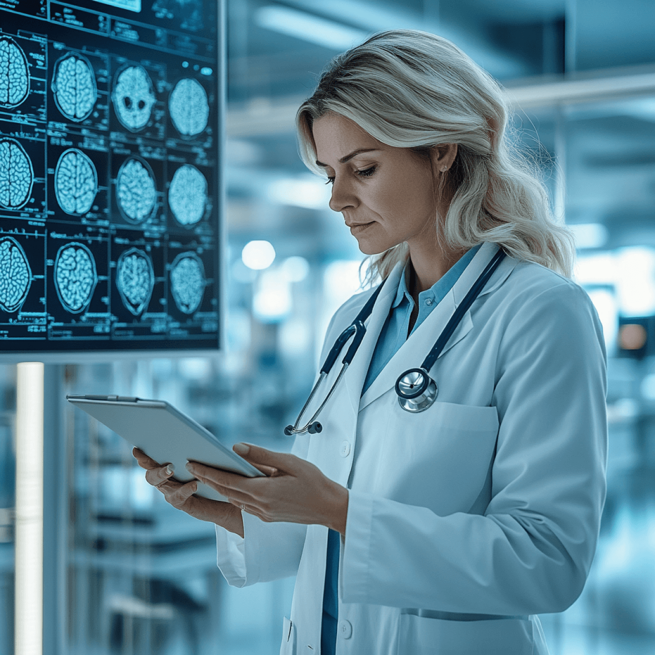 A doctor checking CT results of a patient